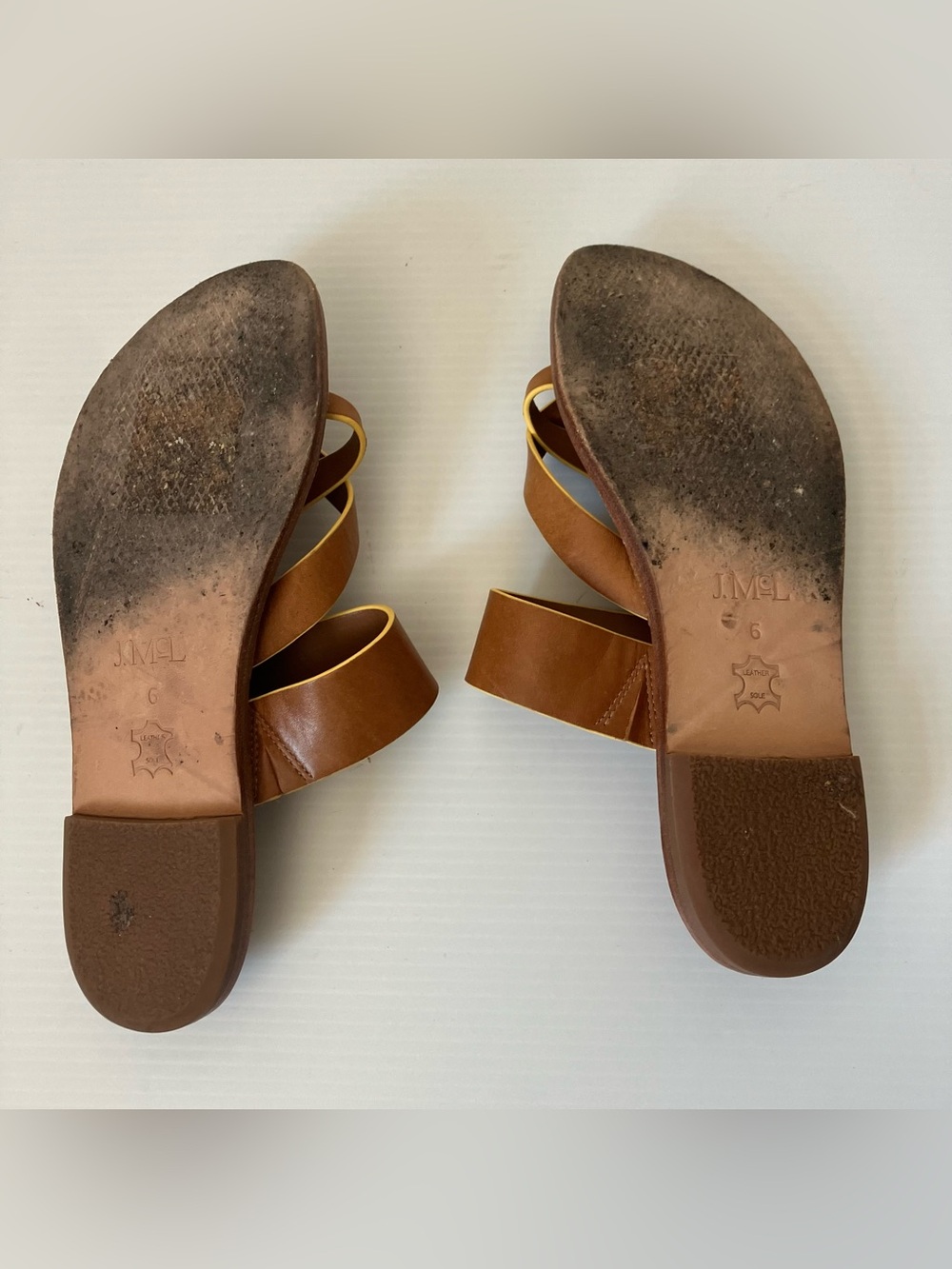J. McLaughlin Shay Leather Sandals Tan Cognac Crisscross Slide Flat Size 6 - Picture 8 of 9